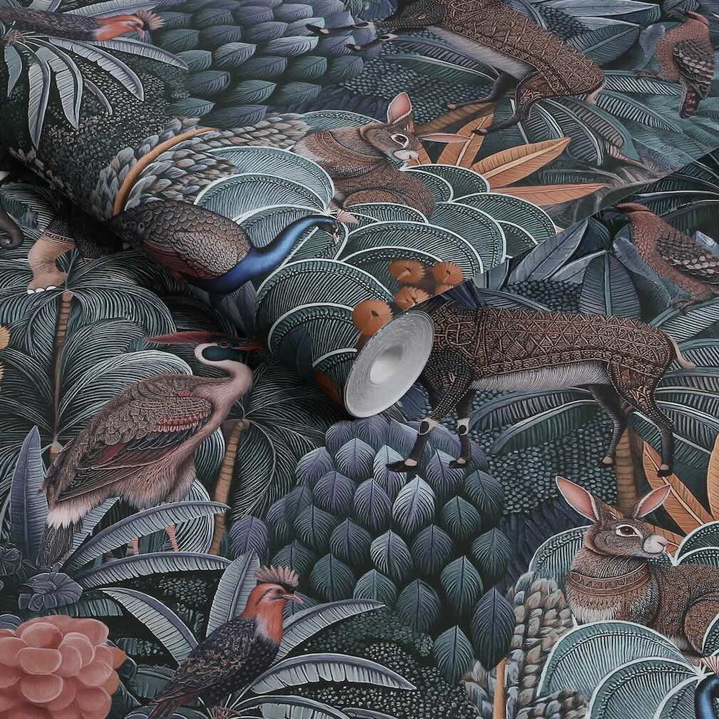 Graham & Brown Jungle Jamboree Navy & Teal Wallpaper