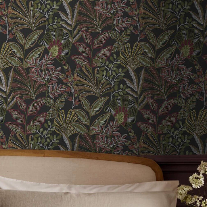 Graham & Brown Vendura Weave Black & Damson Wallpaper