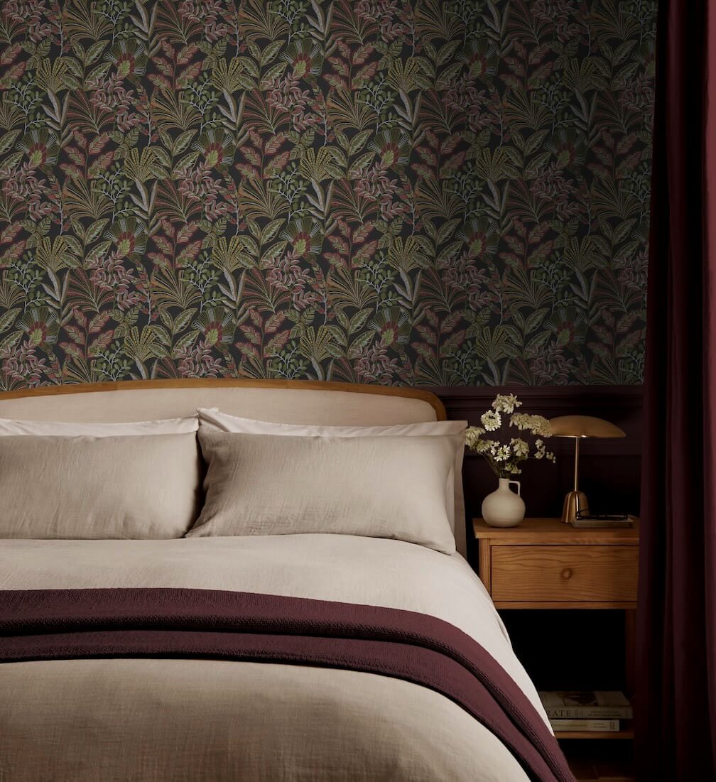 Graham & Brown Vendura Weave Black & Damson Wallpaper