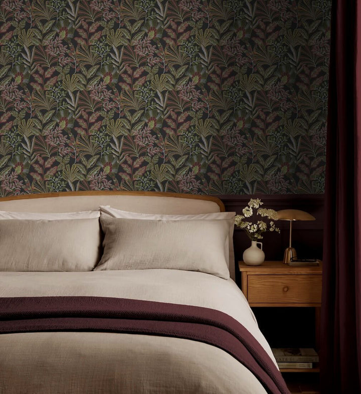 Graham & Brown Vendura Weave Black & Damson Wallpaper