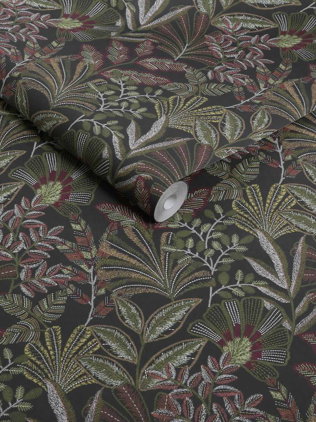 Graham & Brown Vendura Weave Black & Damson Wallpaper