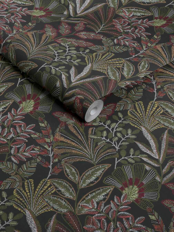 Graham & Brown Vendura Weave Black & Damson Wallpaper