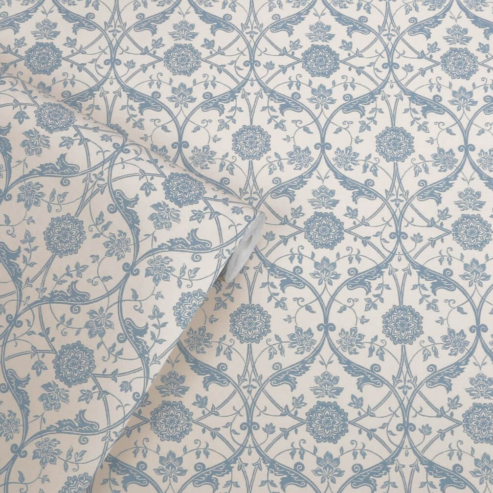 Laura Ashley Endale Trellis Newport Blue Wallpaper