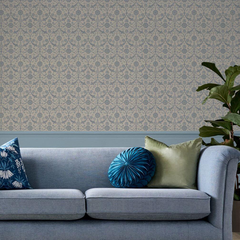 Laura Ashley Endale Trellis Newport Blue Wallpaper