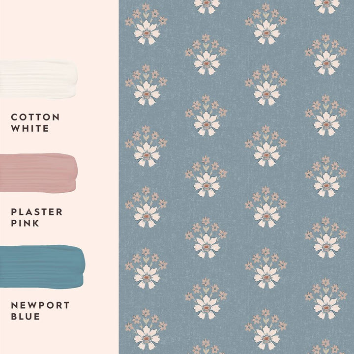 Laura Ashley Semington Floral Geo Newport Blue Wallpaper