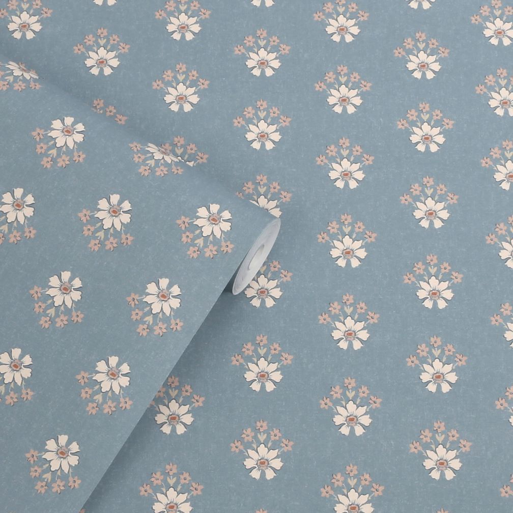 Laura Ashley Semington Floral Geo Newport Blue Wallpaper