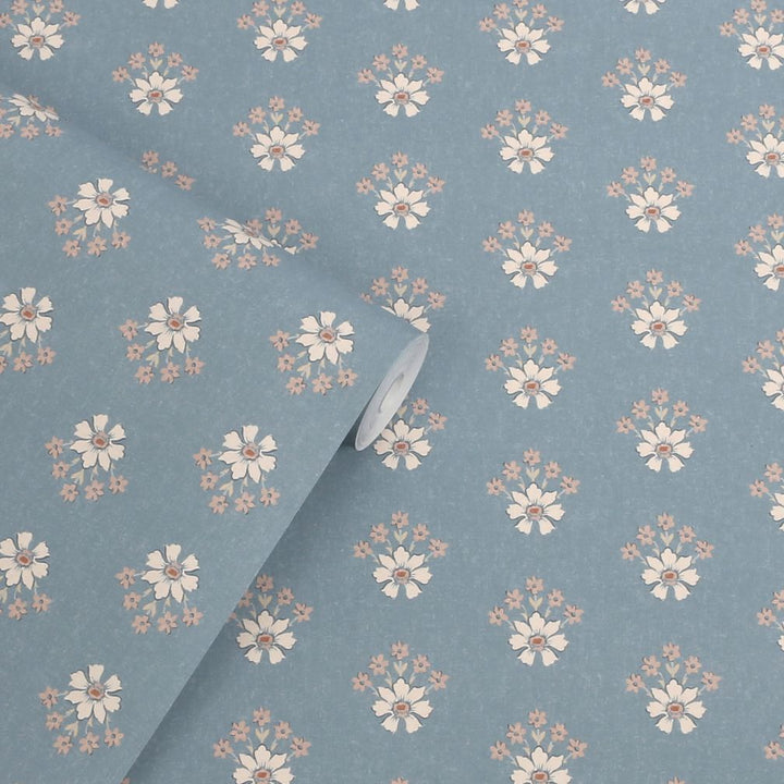 Laura Ashley Semington Floral Geo Newport Blue Wallpaper