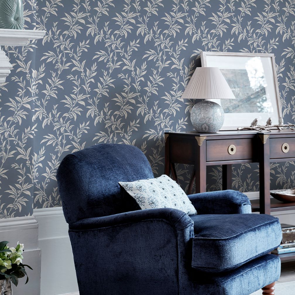 Laura Ashley Paxford Leaves Dark Seaspray Wallpaper