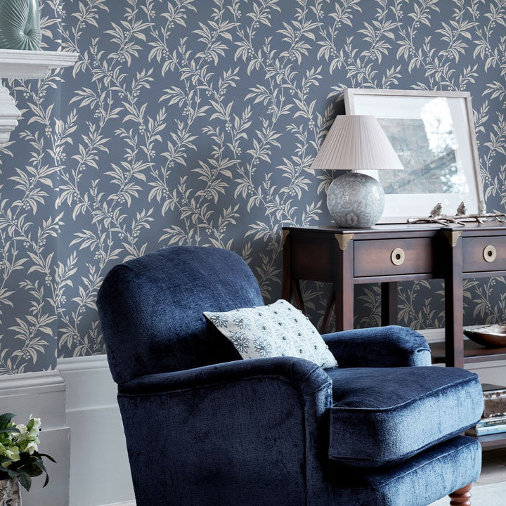 Laura Ashley Paxford Leaves Dark Seaspray Wallpaper