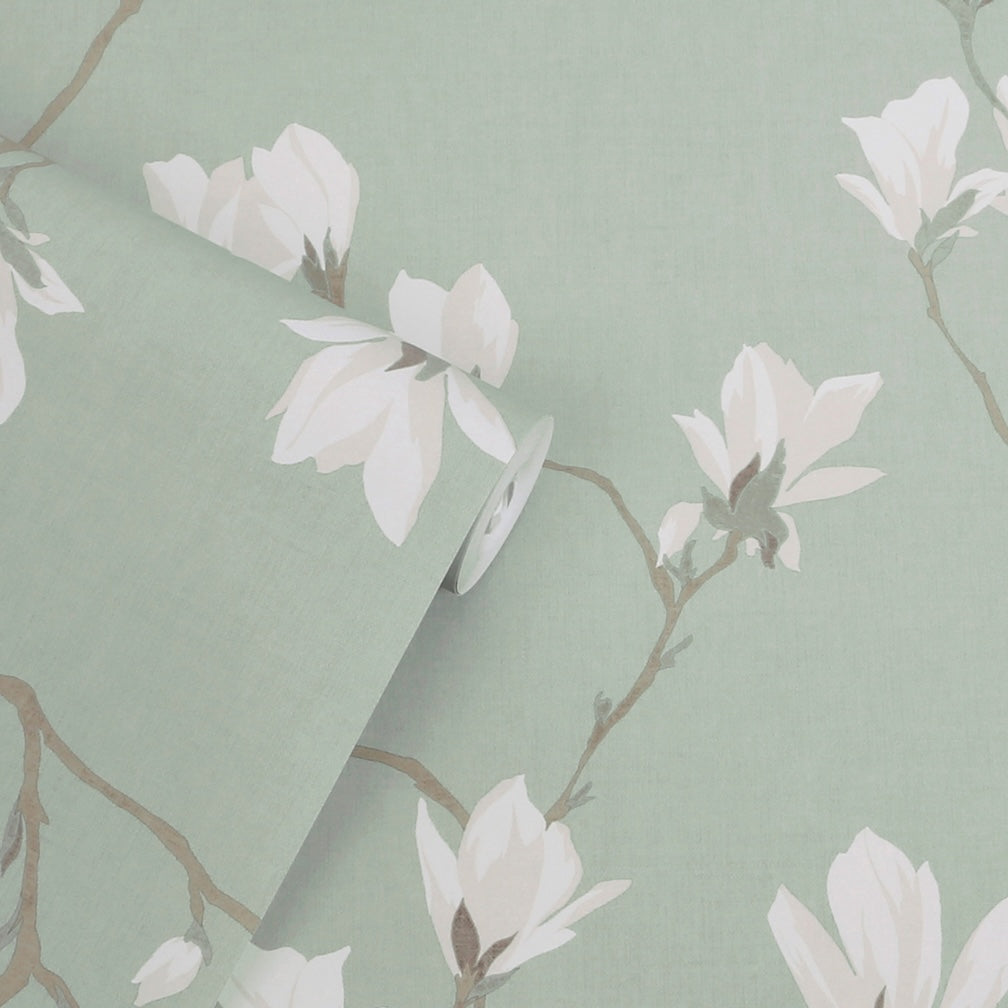 Laura Ashley Magnolia Grove Pale Eau de Nil Wallpaper