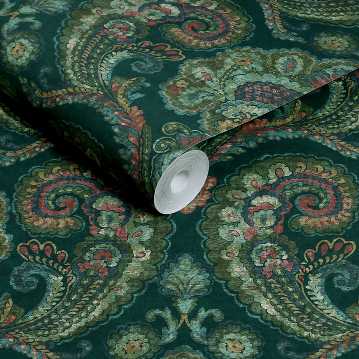 Graham & Brown Paisley Tapestry Teal Wallpaper