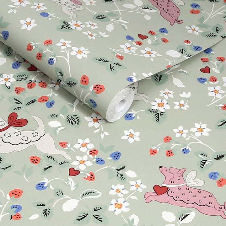 Cath Kidston Puppy Dream Floral Sage Wallpaper
