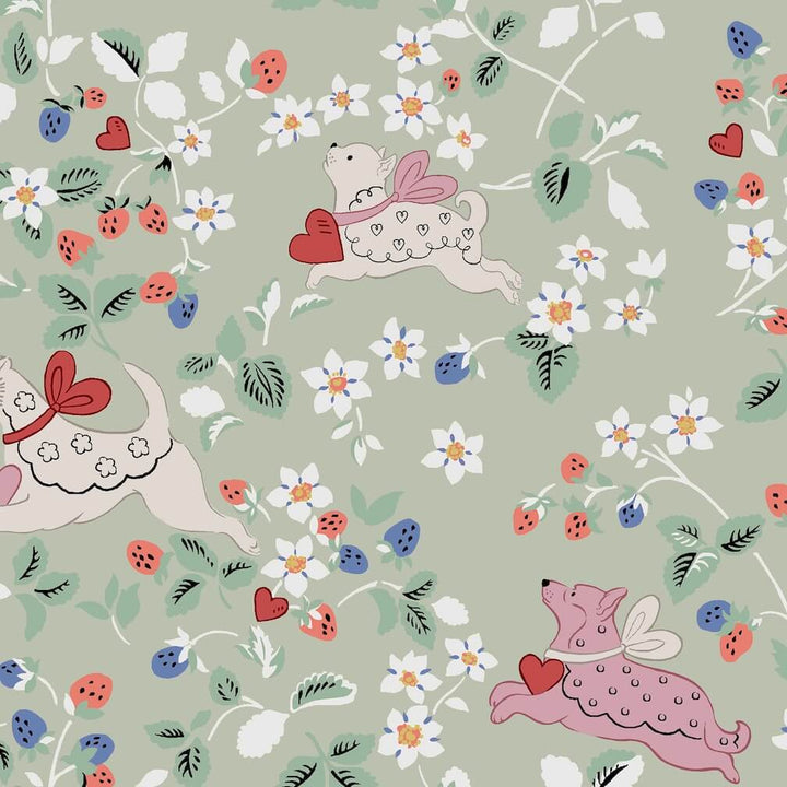 Cath Kidston Puppy Dream Floral Sage Wallpaper