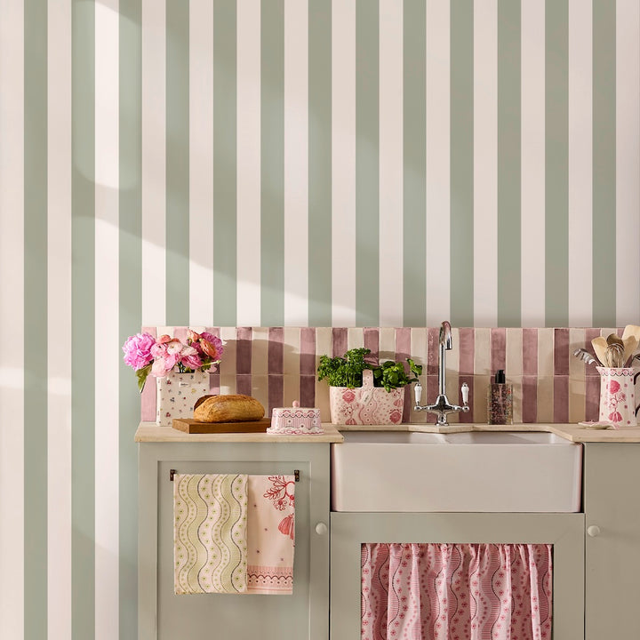 Cath Kidston Canopy Stripe Sage Wallpaper