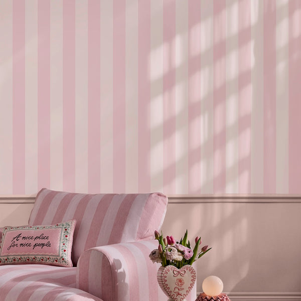 Cath Kidston Canopy Stripe Pink Wallpaper
