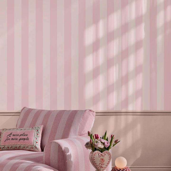 Cath Kidston Canopy Stripe Pink Wallpaper
