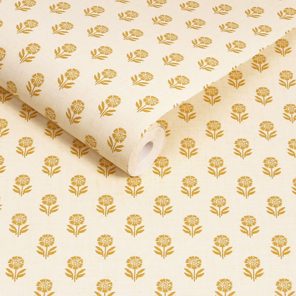 Joules Woodblock Floral Cream & Yellow Wallpaper