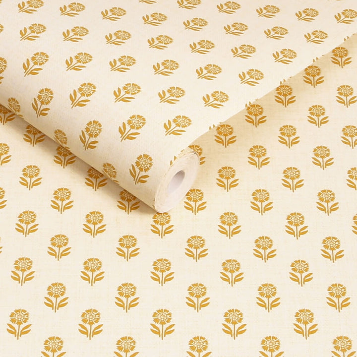 Joules Woodblock Floral Cream & Yellow Wallpaper