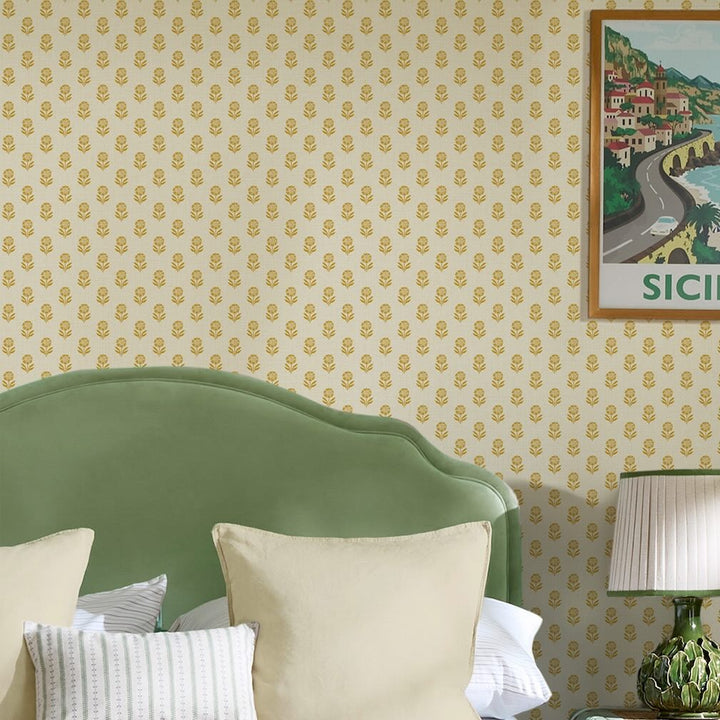 Joules Woodblock Floral Cream & Yellow Wallpaper