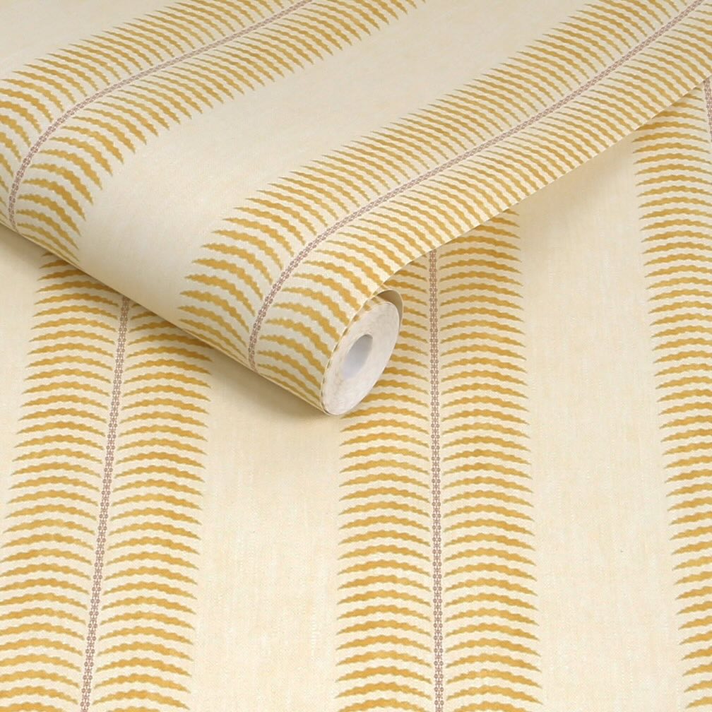Joules Palm Leaf Stripe Cream & Yellow Wallpaper