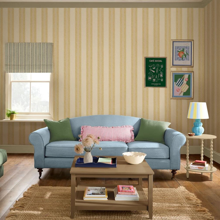 Joules Palm Leaf Stripe Cream & Yellow Wallpaper