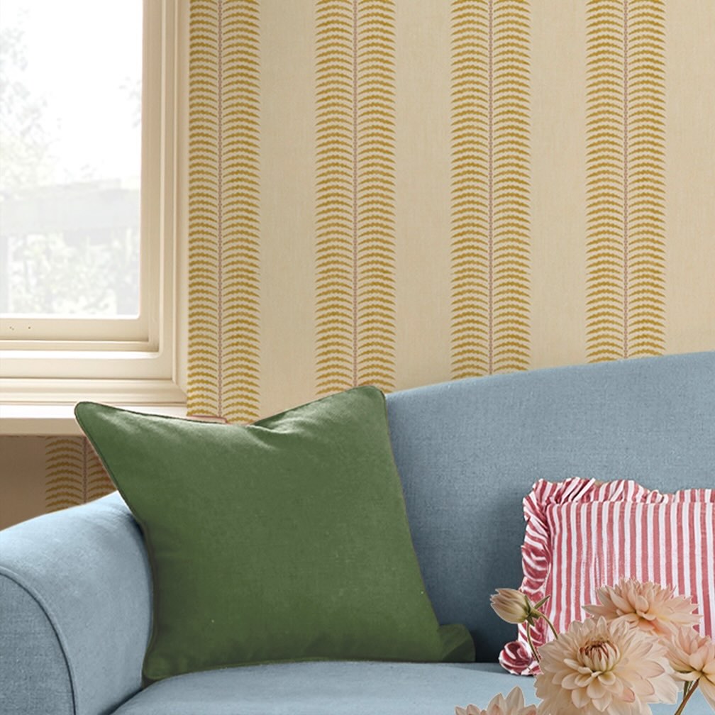 Joules Palm Leaf Stripe Cream & Yellow Wallpaper