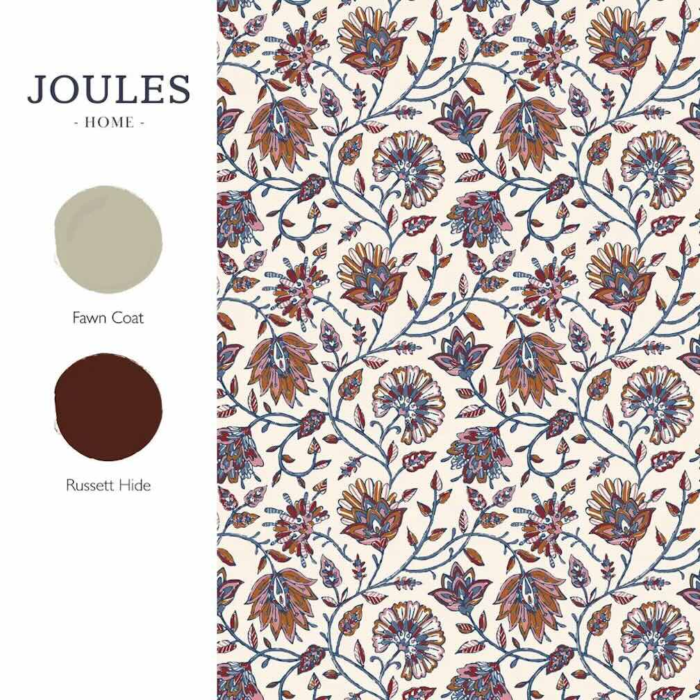Joules Trailing Indienne Floral Blue & Orange Wallpaper