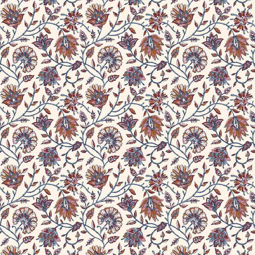 Joules Trailing Indienne Floral Blue & Orange Wallpaper