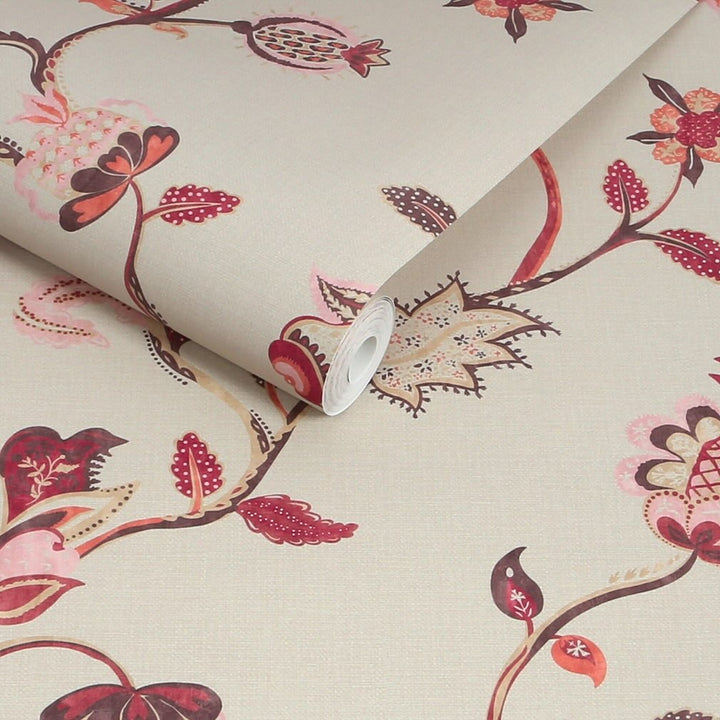 Joules Tree Of Life Floral Red & Pink Wallpaper