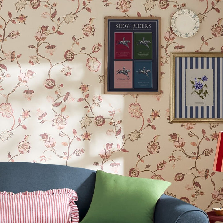 Joules Tree Of Life Floral Red & Pink Wallpaper
