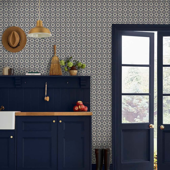Joules Meadow Geo Navy & Cream Wallpaper