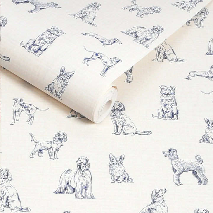 Joules Sketched Dogs Cream & Blue Wallpaper