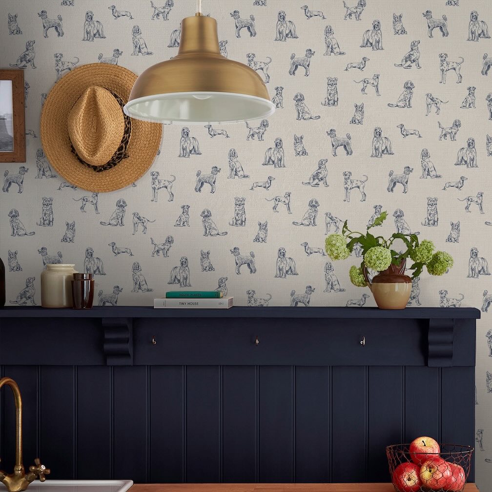 Joules Sketched Dogs Cream & Blue Wallpaper