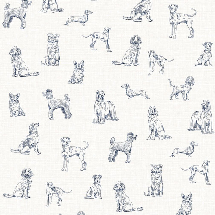 Joules Sketched Dogs Cream & Blue Wallpaper