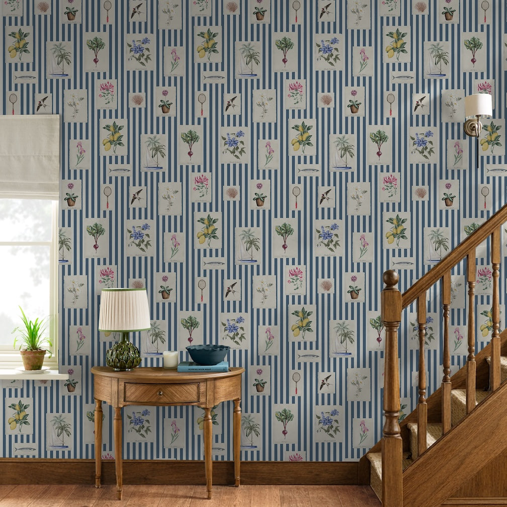 Joules Gallery Wall Stripe Blue Wallpaper