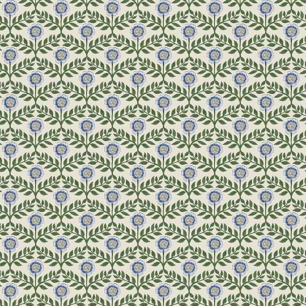 Joules Stately Floral Green & Blue Wallpaper