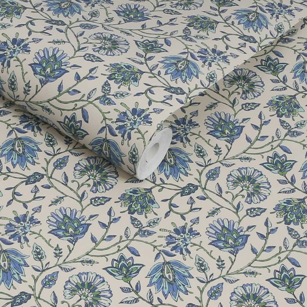 Joules Trailing Indienne Floral Blue & Green Wallpaper