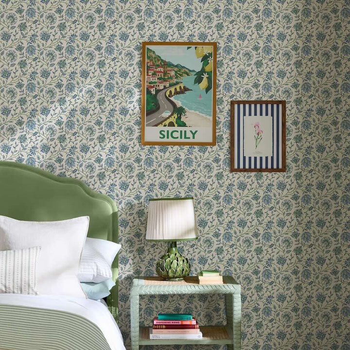 Joules Trailing Indienne Floral Blue & Green Wallpaper