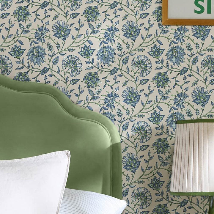Joules Trailing Indienne Floral Blue & Green Wallpaper