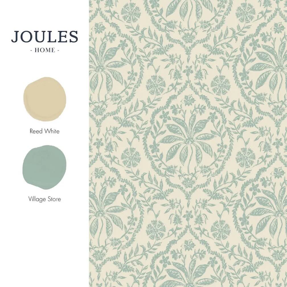 Joules Indienne Palm Cream & Duck Egg Blue Wallpaper