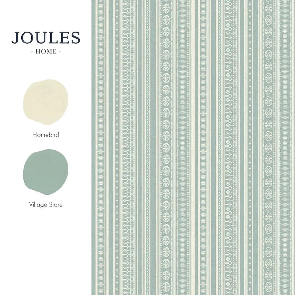 Joules Decorative Stripe Duck Egg Blue & Cream Wallpaper