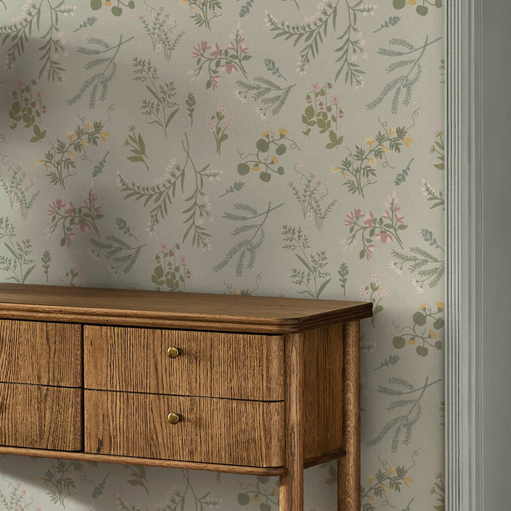Next Sage Stitch Floral Wallpaper