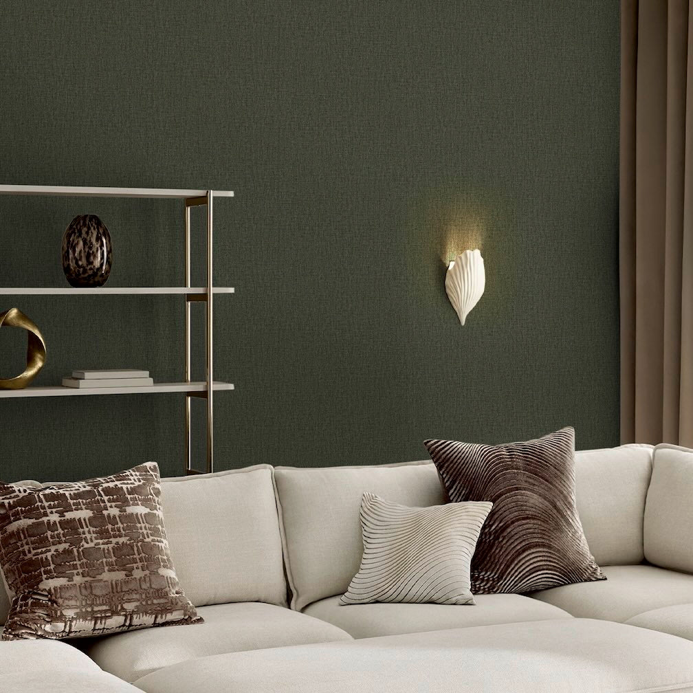 Next Deep Green Linen Look Wallpaper