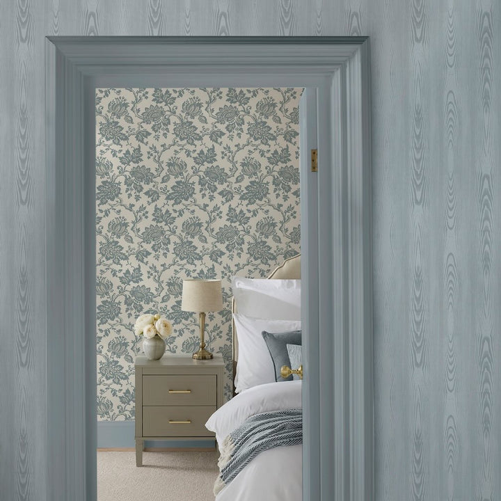Martha Stewart Bedford Fauxbois Mineral Blue Wallpaper