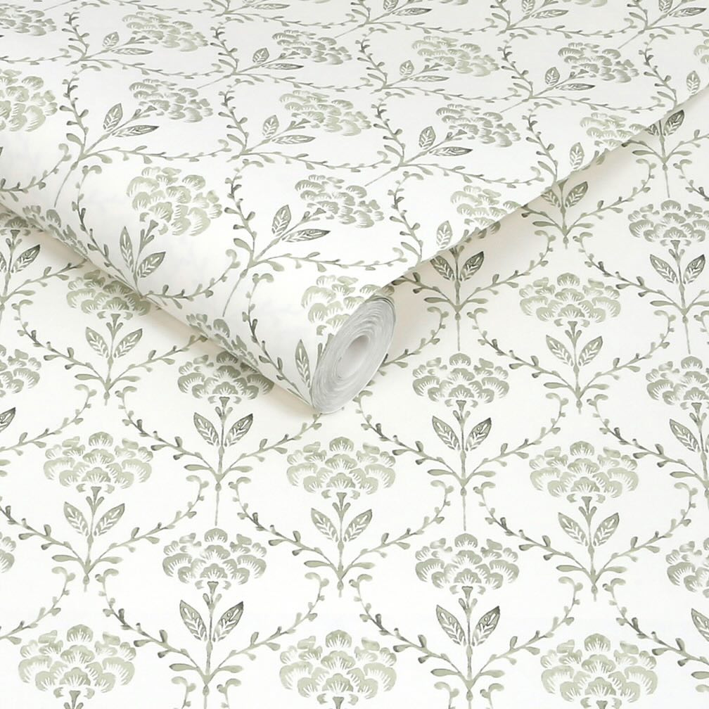 Martha Stewart Chateau Fleur Basketweave Green Wallpaper