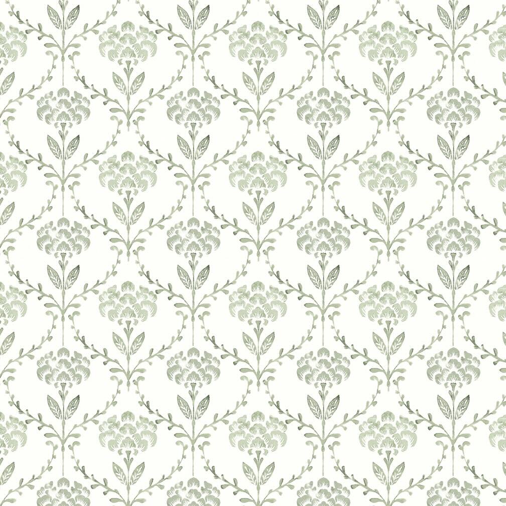 Martha Stewart Chateau Fleur Basketweave Green Wallpaper