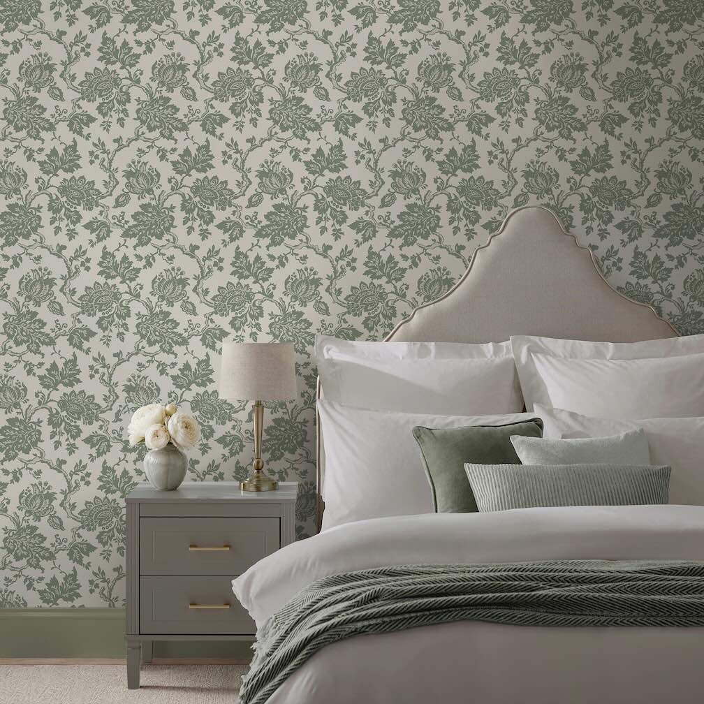 Martha Stewart Jacobean Antique Green Wallpaper