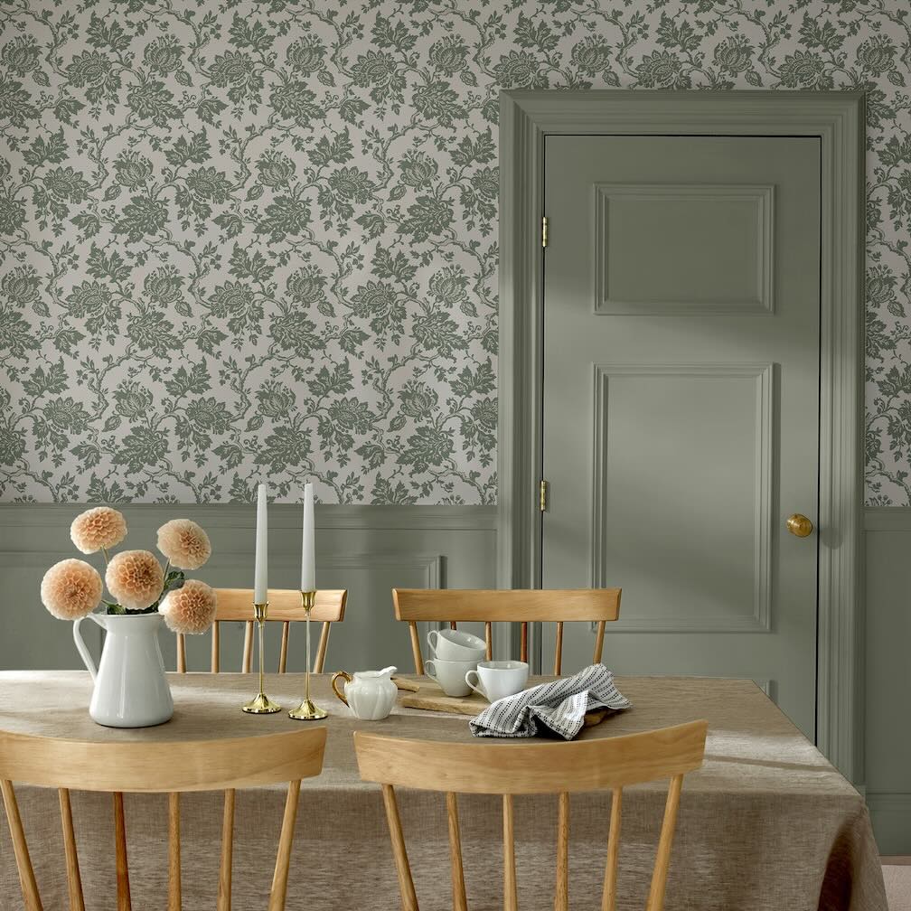 Martha Stewart Jacobean Antique Green Wallpaper