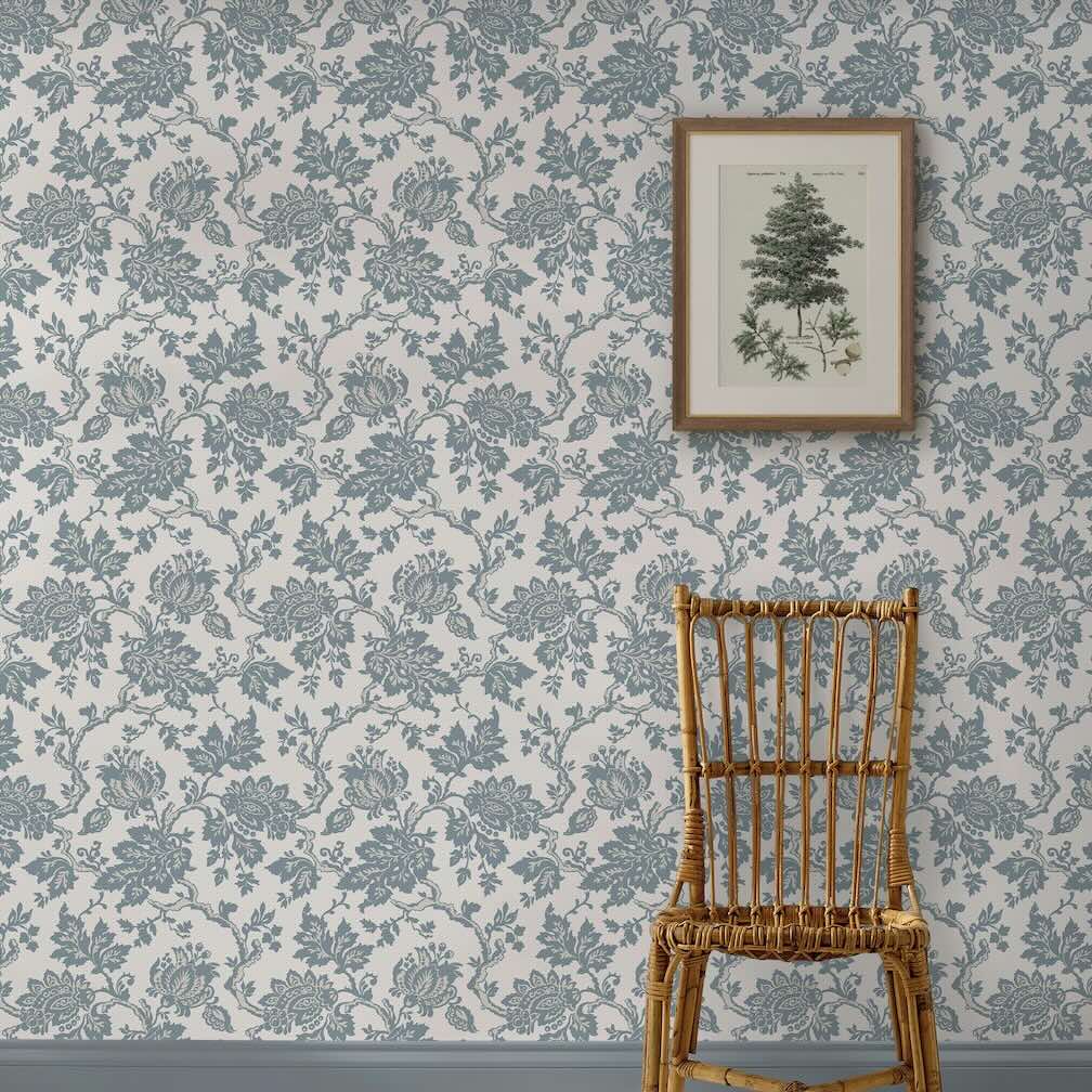 Martha Stewart Jacobean Tarn Blue Wallpaper