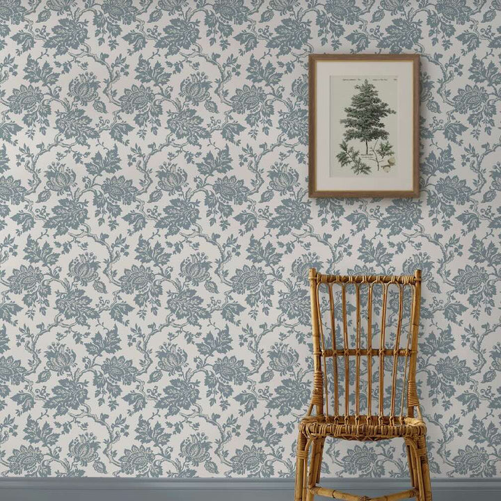 Martha Stewart Jacobean Tarn Blue Wallpaper